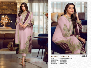 Nuevo traje pakistaní Heavy Fox Georgette con bordado de algodón secuencia trabajo Palazzo trajes semi cosidos para venta en línea - Product Image 2