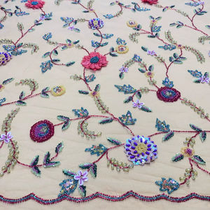 ผ้าชุดราตรีหรูหราขายดี ผ้าตาข่ายเจ้าสาวสวยงามแบบราชวงศ์ ประดับด้วยกลิตเตอร์เลื่อมและลายปักดอกไม้สไตล์ฝรั่งเศส - Product Image 1