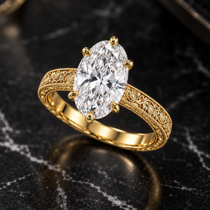 Anillo de Diamante Ovalado Cultivado en Laboratorio de 2CT, Certificado IGI, Oro Amarillo Sólido de 14K, Anillo de Compromiso Vintage Grabado, Proveedor Directo - Product Image 2