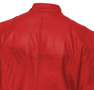 Veste en cuir véritable de couleur rouge unie élégante classique pour hommes Vestes d'hiver durables et respirantes à col montant de style rue haute - Product Image 6