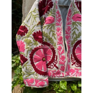 Chaqueta de algodón de yute con bordado Floral uzbeko Unisex, cuello levantado, ropa de fiesta corta de punto, abrigo, forro de otoño, tendencia para mujer - Product Image 3