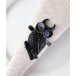 Design attrayant hibou serviette anneaux organisateur de tissus qualité créative noir métal serviette anneau en gros maison Table accessoires - Product Image 1