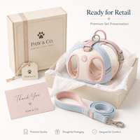 Ensemble Harnais et Laisse pour Chien en Daim Rose Pastel, Doublure en Maille Douce, Patch Patte Personnalisé, Kit de Promenade pour Animaux de Compagnie, Vente en Gros OEM