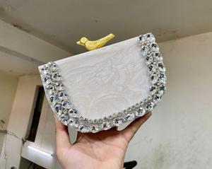 Artistic Resin Purse Jewelry <b>Box</b> With Crystal Embellishment And Gold Flower Top For <b>Wedding</b> Decoration - Product Image 5