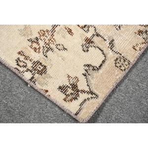 Tapis turc vintage en laine 1,5x2,6 pieds, design patchwork écologique avec envers en latex, beige brun ombré - Product Image 5