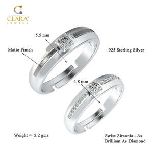 Anillo de Plata de Ley 925 de Primera Calidad para Hombre, con Diamante de Corte Princesa, Bañado en Rodio, Diseño para Parejas - Product Image 5