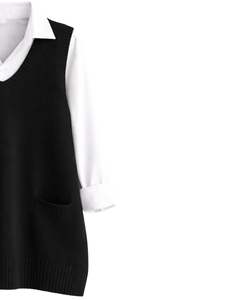 Gilet en tricot sans manches pour femmes noires, col en V, acrylique, pull d'hiver décontracté, superposition de bureau, fabricant personnalisé OEM pour femmes - Product Image 2