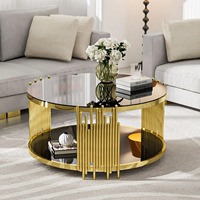 Muebles de Salón Modernos y Ecológicos, Mesa de Centro Redonda de Vidrio y Acero Inoxidable Dorado de Lujo M.R. ARTESANÍAS