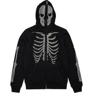 Visage Total Zipper Rhinestone Hoodie Logo personnalisé Hip Hop Oversize Rhinestone Full Zip up Hoodies - Product Image 5
