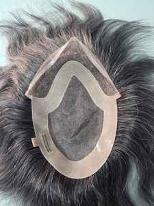 Taz Hair BD Fusion Hand Tied Weft Remy Human Hair Toupee Wig Front Lace Base Mix Color 1B Gray Hair Patches Prosthesis Capilar - Product Image 6