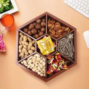 Boîte à épices en bois stockage multi-usages dessus de table couvercle en verre sur le dessus boîte à fruits secs mini compartiments avec 1 cuillère en bois (hexagone) - Product Image 4