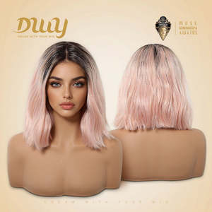 Berry H-DWY 134 Lace Front Free Part High Quality Short-Length Wavy <b>Pink</b> Synthetic <b>Wig</b> 24 Inches Stretched Length Glueless - Product Image 4
