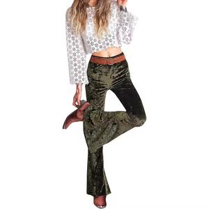 Pantalon de yoga à taille haute en velours froissé à devant plat en dentelle d'hiver, confortable, doux, extensible, à pattes évasées - Product Image 6