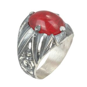 925 Sterling Silver Men's Handcrafted <b>Ring</b> with Oval Synthetic Ruby Stone <b>Dainty</b> Style for Everyday Wear IGI Certified for Boys - Product Image 1