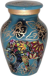 Classic Small Mini Cremation <b>Keepsake</b> Urn for Human Ashes with <b>Box</b> and Velvet <b>Box</b> - Traditional Elephant Design - Product Image 3
