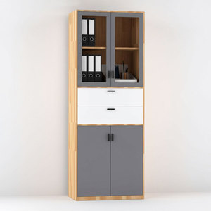 Modern Design THS68061 Natural Wood Glass-Door Filing Cabinet 80x40x220cm Lockable <b>Drawers</b> for Office <b>Workshop</b> and Gym - Product Image 1