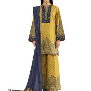 Ensemble de trois pièces pour femmes, shalwar kameez en jacquard, tenue ethnique de créateur pour femmes, ensemble de robe de soirée avec dupatta tissé et pantalon droit - Product Image 5