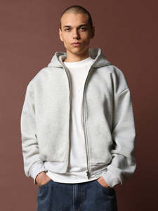 เสื้อฮู้ดผ้าฝ้ายหนาแบบมีซิปสำหรับผู้ชาย, เสื้อครอปโอเวอร์ไซส์โอเวอร์ไซส์ออกแบบโลโก้ได้ตามต้องการ - Product Image 2