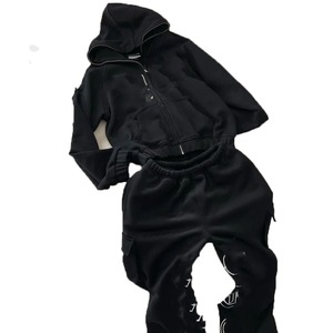 Oem Custom Tracksuits for Women Clothing Cotton Jersey Long Sleeves Full Zip up Jackets <b>Top</b> and Wide Leg Pants Gym Athletic Wear - Product Image 6