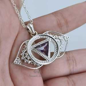 Collar de plata de ley con colgante de amatista para el chakra del tercer ojo, joyería hecha a mano - Product Image 5