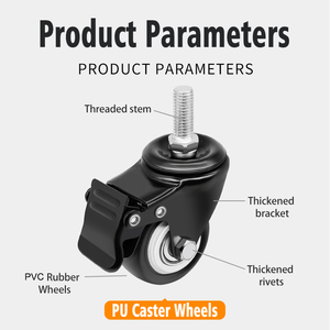 4-teiliges set schwarz pvc leichte möbel rollen doppelschaltung kugellager drehrad gewindestiel rollen mit bremse - Product Image 4