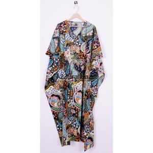 Robe longue Abaya pour femme, tenue de soirée, imprimée à la main, Kaftan décontracté, style moyen-oriental, en coton pur, été-automne - Product Image 6