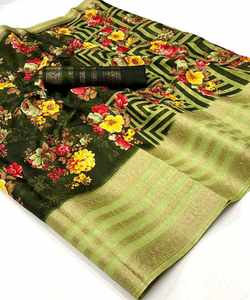 Indian Party Wear <b>Tissue</b> Saree with Lace Blouse - Product Image 3