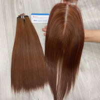 Extensiones de cabello humano vietnamita sin procesar 100% de cabello de trama recta de hueso de buena calidad con color marrón de fábrica