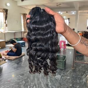 Venta al por mayor brasileño indio 100% máquina doble trama rizo alta calidad suelta onda profunda estilos color natural crudo extensiones humanas - Product Image 2