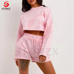 Women Autumn T Shirt Shorts Set Regular Fit Casual High Street Style Two Piece Outfit Solid Wholesale Custom Logo Design Print - Product Image 5
