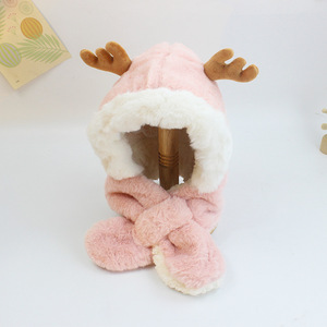 Bébé automne <span class=keywords><strong>et</strong></span> hiver chapeau en corne de cerf pour enfants, écharpe une pièce chapeau en peluche fille mignon garçon chaud pull chapeau - Product Image 6