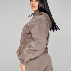 Haute qualité acide lavage pull à capuche pour femmes séchage rapide délavé surdimensionné mode Vintage sweats 100% coton col zippé - Product Image 5