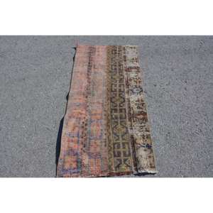 Alfombra Turca Clásica Marrón Beige de 2.3x4.7 pies, Vintage, de Lana Ecológica, Tradicional, con Diseño de Patchwork, Rectangular, con Base de Látex y Pelo Suave - Product Image 1