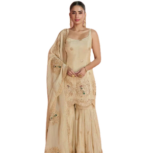 Salwar Kameez 3 pièces en tissu de soie Vichitra de très haute qualité, sans manches, avec motifs brodés, de SHREE INDIAN EXPORTS - Product Image 1