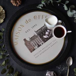 Plateau en métal moderne Ø 370 mm Design de texture en lin d'inspiration café vintage motif ovale en acier inoxydable décoratif pour le service des aliments - Product Image 4