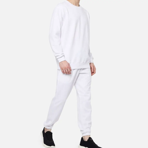 Men's Premium Tracksuit | Pure <b>White</b> Minimalist Fleece <b>Set</b> Urban Athletic <b>Gym</b> Training Crewneck Sweatsuit Two Piece <b>Set</b> Apparel - Product Image 5