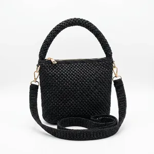 Sac bandoulière mini au crochet style bohème avec fermeture éclair, sac à main femme toutes saisons en marron, noir, orange, beige - Product Image 2