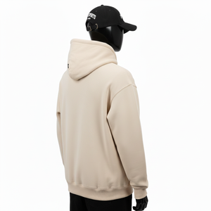 Sudadera con Capucha para Hombre, Gruesa, 300 GSM, Felpa de Algodón, Cálida, Color Beige, con Aplique Bordado, Logotipo Personalizado, Sudadera Básica para Hombre - Product Image 5