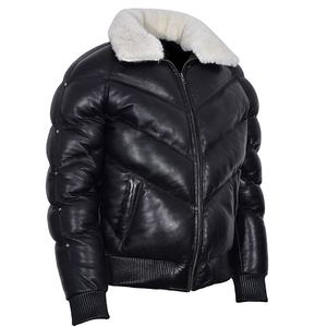 Hot Sale Men's PU Leather Quilted Puffer <b>Jacket</b> With Faux Fur Collar Customized Padded Men's Winter Outdoor Down <b>Jacket</b> 2026 - Product Image 1