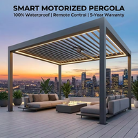 Pergola bioclimatique moderne motorisée en aluminium, imperméable, à toit à lames réglables double couche, gazebo de jardin personnalisé résistant au vent