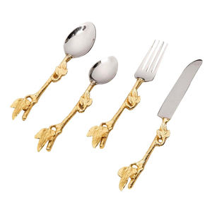 Venta al por mayor de calidad superlativa Eventos DE BODA Cuchara Tenedor y cuchillo Chapado en plata y mango de ramita de oro Cubiertos Cutely Set - Product Image 5