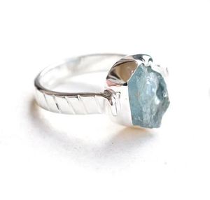 Anillo de piedras preciosas en bruto de Aguamarina de Plata de Ley 925 natural, regalo para niñas, joyería hecha a medida, venta al por mayor, anillos de plata fina - Product Image 3
