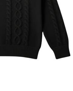 Customized Mens Cable Knit <b>Polo</b> Sweater Long Sleeve Button Neck Contrast Collar Winter Pullover <b>Top</b> In Classic <b>Black</b> - Product Image 6