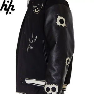 OEM venta al por mayor de calidad superior negro Letterman Varsity chaqueta personalizada bordado mangas de cuero fabricado invierno de talla grande - Product Image 5