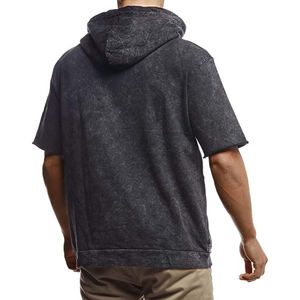Vêtements noirs vierge personnalisé sunfaded lavage à l'acide 100% coton à capuche en détresse surdimensionné recadrée Streetwear sweats à capuche pour hommes - Product Image 2