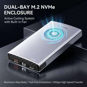 M.2 <b>SSD</b> <b>External</b> Enclosure 20G Dual-Disk Clone NVME NGFF <b>External</b> Array Hard Drive Enclosure with 4 RAID Modes with Fan Vent - Product Image 3