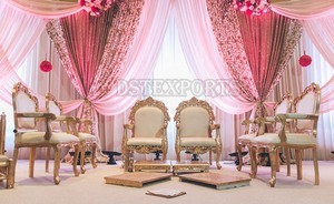 Mariage hindou de luxe Ensemble de chaises Mandap hindou meilleure qualité Ensemble de chaises Vidhi de mariage sculptées en bois blanc doré Fabricants USA - Product Image 2