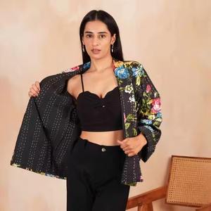 2024-25 nouveauté Vintage traditionnel coton Kantha cousu manteau réversible veste pour femmes à la main coton imprimé tissu - Product Image 5