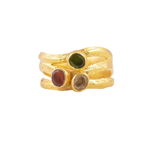 Anillo de Plata de Ley 925 Hecho a Mano con Piedras Preciosas Naturales, Turmalina Multicolor y Baño de Oro - Product Image 5