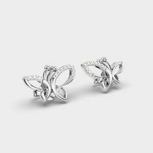 Boucles d'oreilles en diamant de laboratoire de forme papillon, taille ronde, à fermoir poussoir, pour fiançailles, mariage, en or massif 14 carats, cadeaux pour femmes - Product Image 4